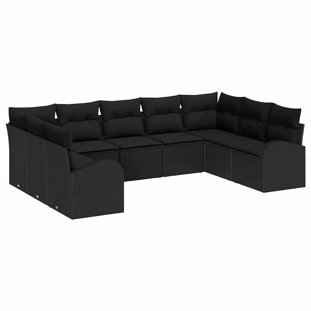 Garden Sofa Set Modular Outdoor Furniture 9 Pieces Black Poly Rattan Patio