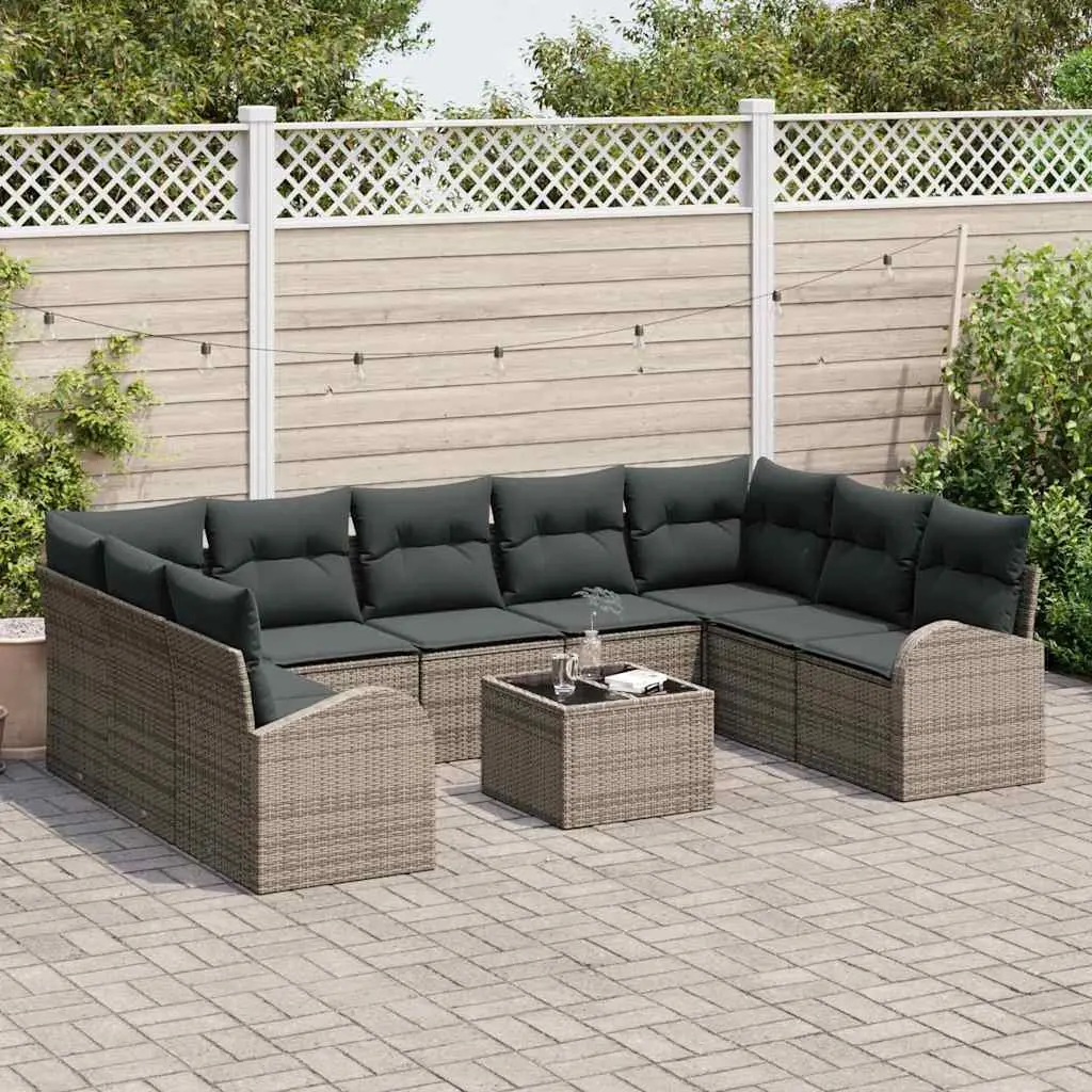 Garden Sofa Set Modular Outdoor Furniture 10 Piece Grey Poly Rattan Patio Lounge