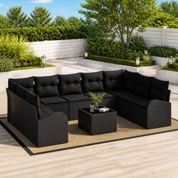10-Piece Modular Black Poly Rattan Garden Sofa Specifications
