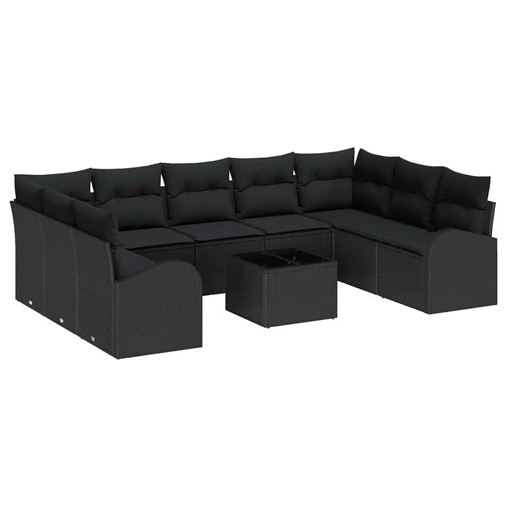 Modular Garden Sofa Set 10 Piece Black Poly Rattan Outdoor Patio