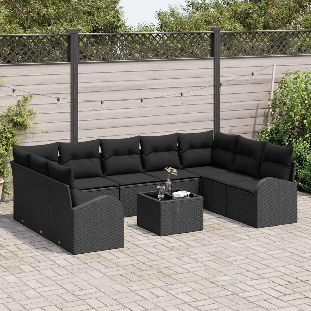 Modular Garden Sofa Set 10 Piece Black Poly Rattan Outdoor Patio