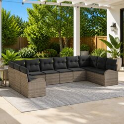 Modular 10-Piece Grey Sofa Set with Poly Rattan Design