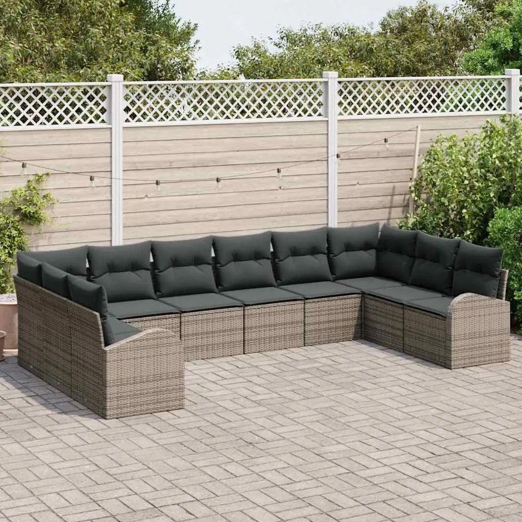 Modular 10 Piece Grey Poly Rattan Outdoor Sofa Set for Garden and Patio Seating