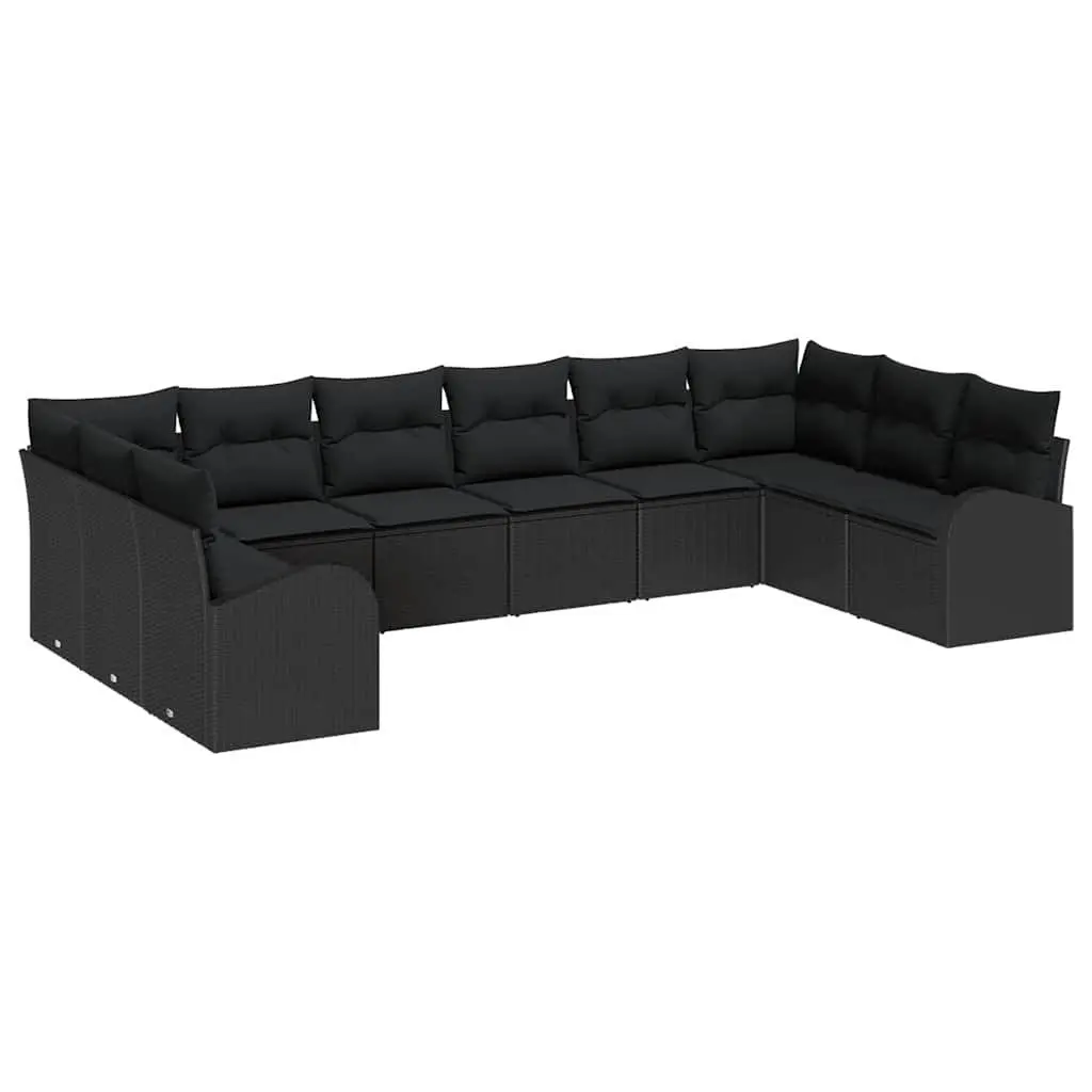 Outdoor Garden Sofa Set 10 Piece Modular Black Poly Rattan Patio Seating with