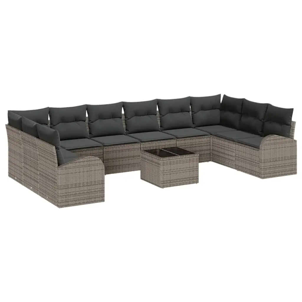 Outdoor Garden Sofa Set 11 Piece Light Grey Poly Rattan Patio Seating Modular