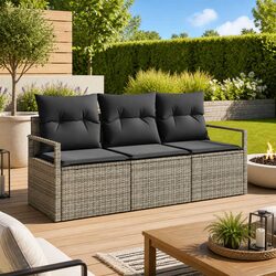 Outdoor Garden Sofa Set 3 Piece Grey Poly Rattan Patio Seating Lounge Furniture