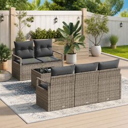 Outdoor Garden Sofa Set 6 Piece Modular Grey Poly Rattan Furniture with Cushions