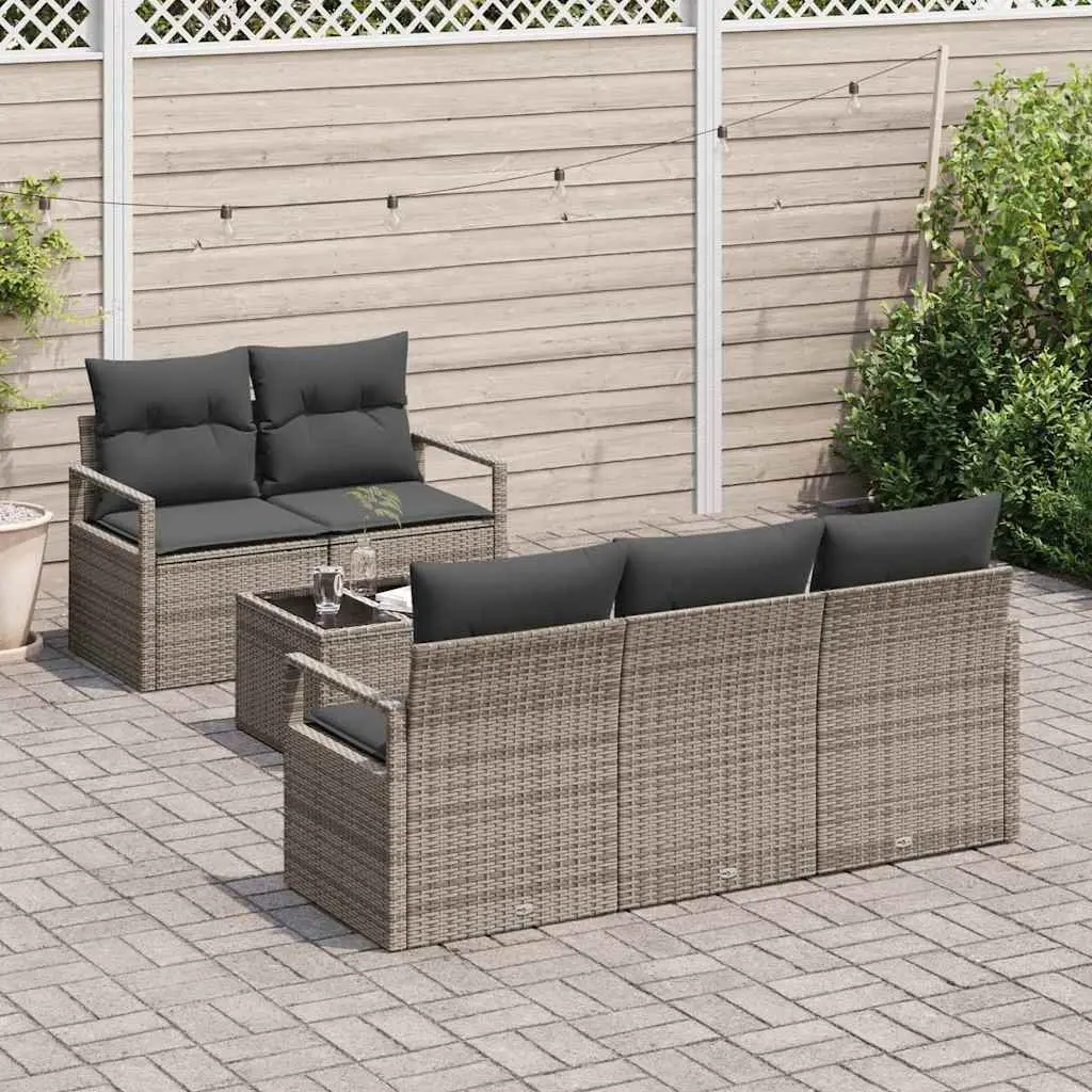 Modular Garden Sofa Set 6 Piece Outdoor Grey Poly Rattan Furniture with Cushions