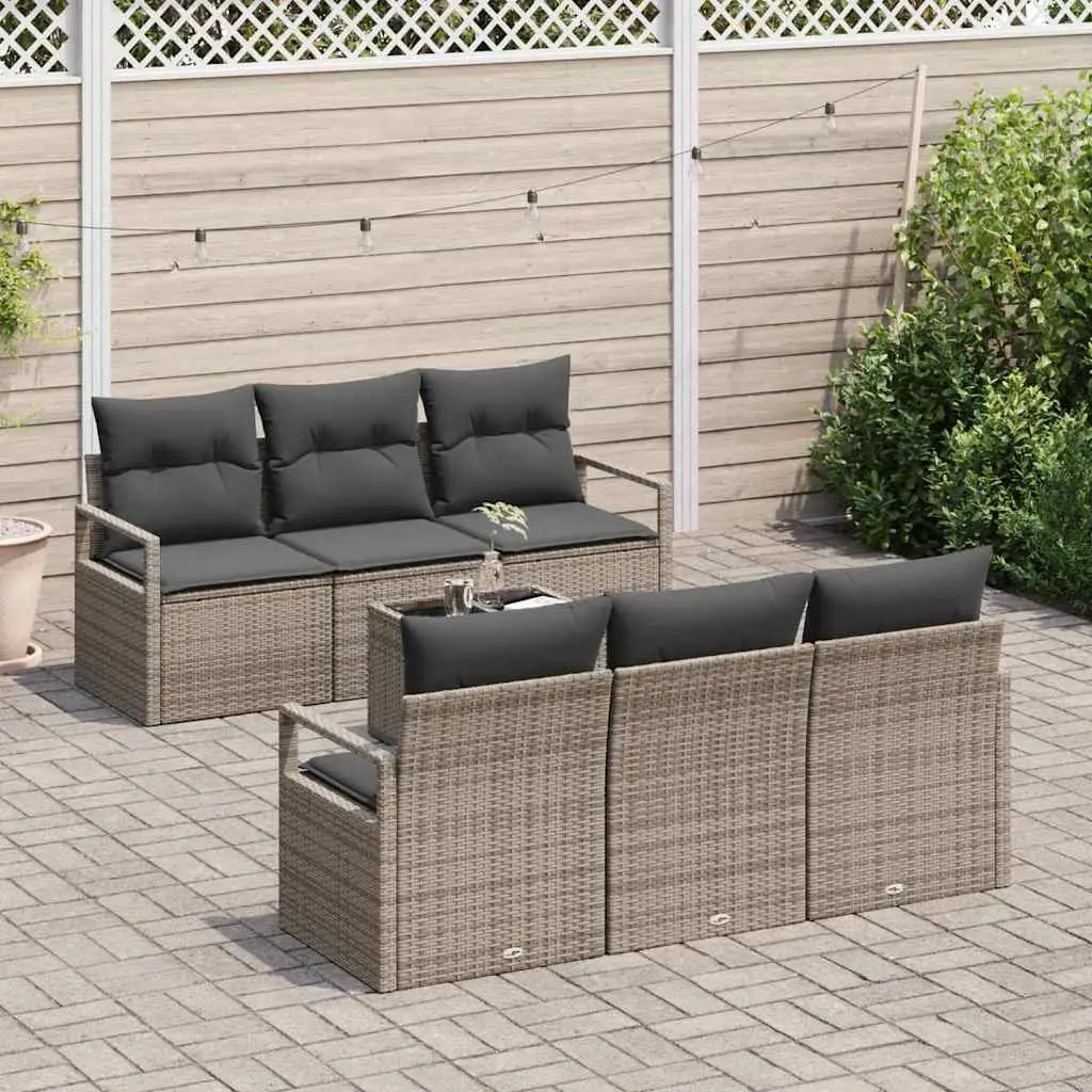 Outdoor Garden Sofa Set 7 Pieces Grey Poly Rattan Modular Patio Seating with