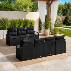 Outdoor Modular Sofa Set 8 Pieces in Black with Cushions