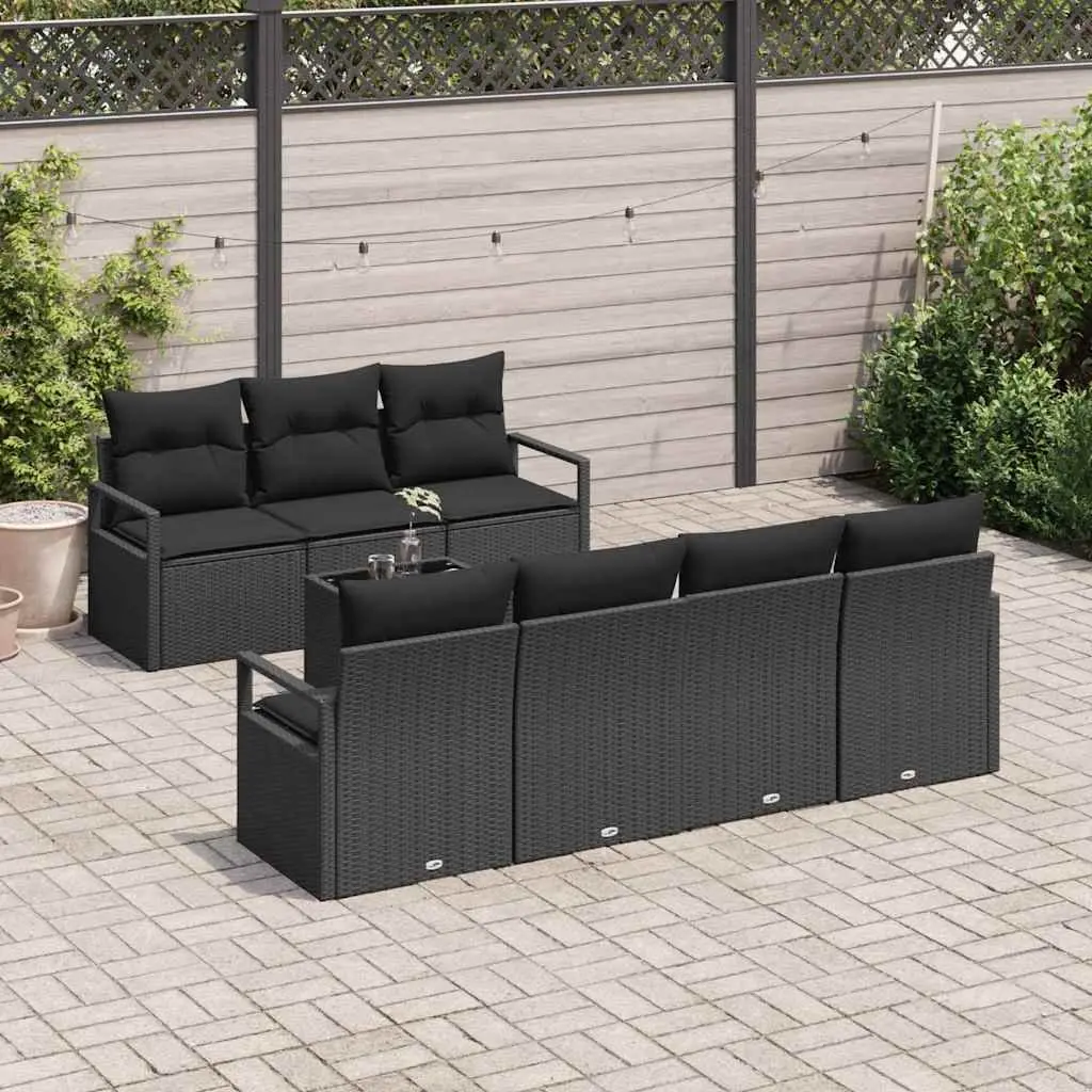 Outdoor Modular Sofa Set 8 Pieces in Black with Cushions