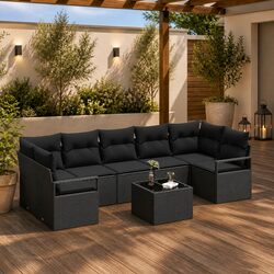 Outdoor Garden Sofa Set 8 Pieces Modular Poly Rattan Steel Frame Glass Table
