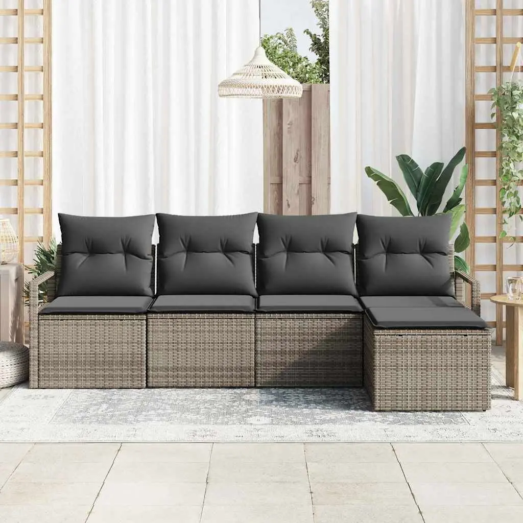 5-Piece Grey Poly Rattan Sofa Set