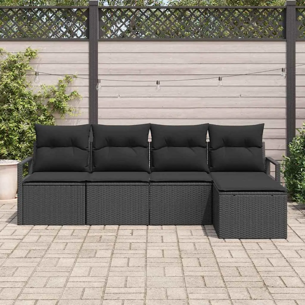 Outdoor Sofa Set Modular Garden Seating 5 Piece Black Poly Rattan