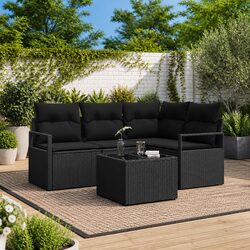 Specifications of 5-Piece Poly Rattan Sofa Set in Black