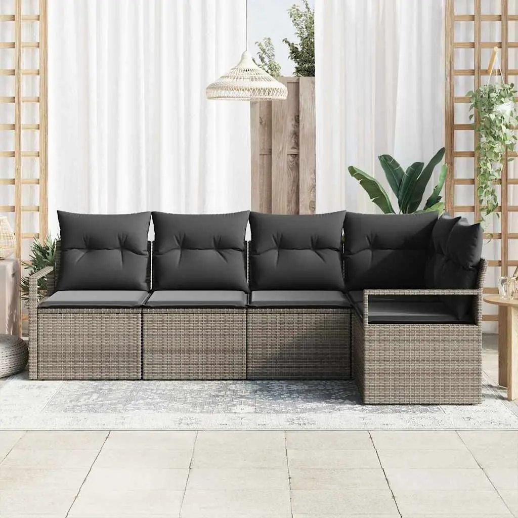 Garden Sofa Set 5 Piece Modular Sectional Outdoor Seating Grey Poly Rattan