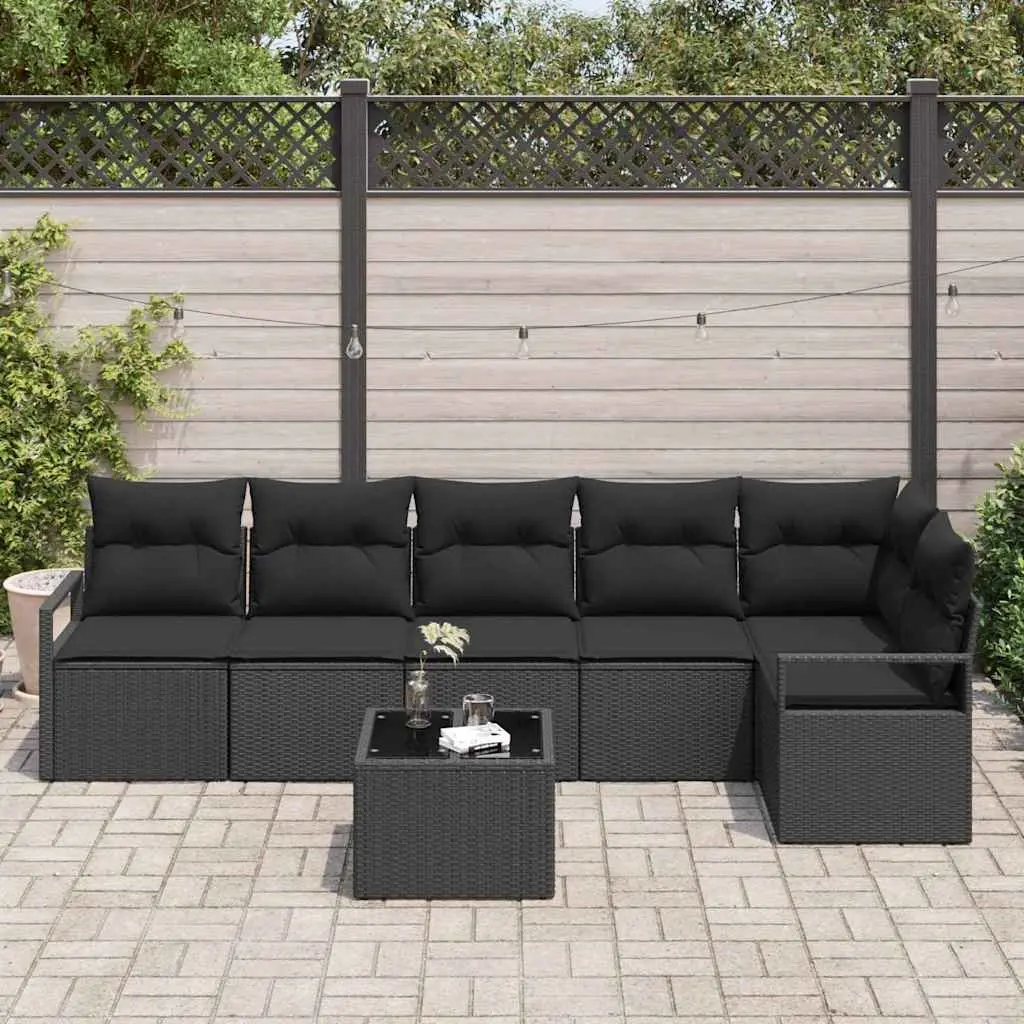 Outdoor Garden Sofa Set 7 Piece Black Poly Rattan Modular Seating