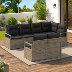 Factual 7-Piece Grey Poly Rattan Outdoor Sofa Set