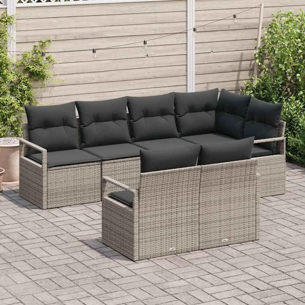 Outdoor Garden Sofa Set 7 Pieces Grey Poly Rattan Patio Seating Lounge Furniture