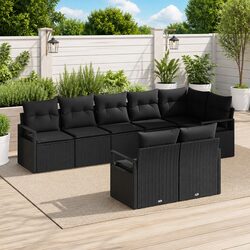 Specifications for 8-Piece Black Poly Rattan Garden Sofa Set