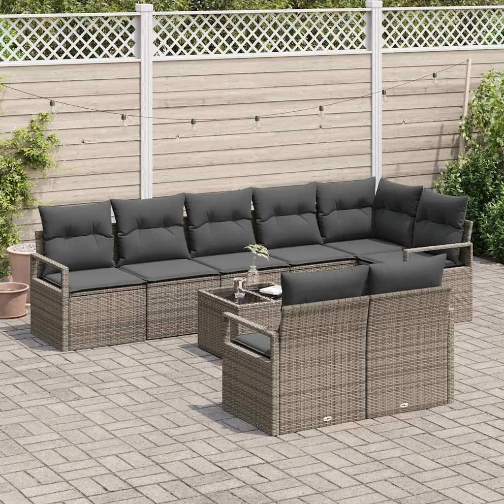 Garden Sofa Set Outdoor Seating 9 Piece Modular Poly Rattan Light Grey