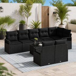 Specifications of 9-Piece Black Poly Rattan Sofa Set