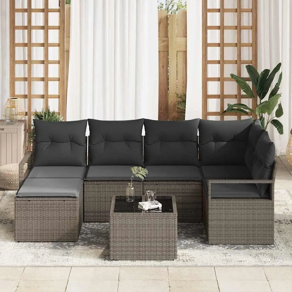 Outdoor Sofa Set 7 Piece Light Grey Poly Rattan Modular Garden Seating