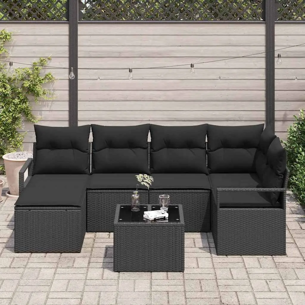 Outdoor Sofa Set Modular Seating 7 Piece Black Poly Rattan for Garden Patio