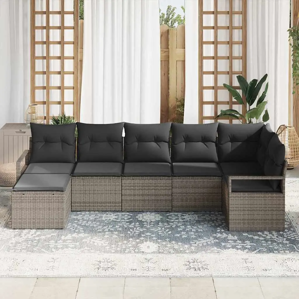 Outdoor Sofa Set 7pcs Grey Poly Rattan Modular Garden Seating with Storage