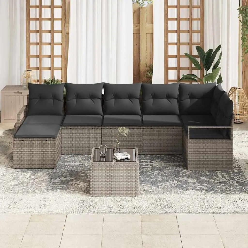 Outdoor Sofa Set 8 Pieces Light Grey Poly Rattan Modular Garden Seating with