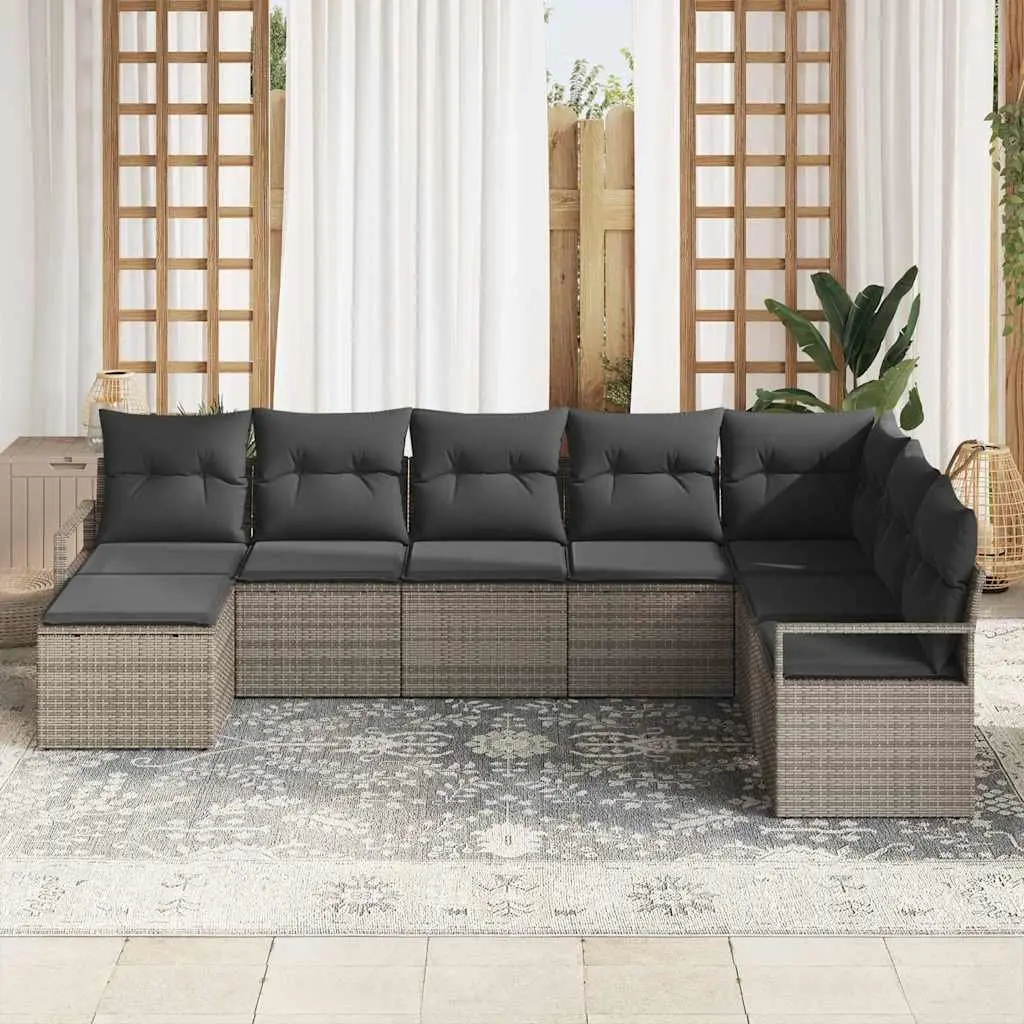 Outdoor Sofa Set 8 Pieces Grey Poly Rattan Modular Garden Seating with Storage