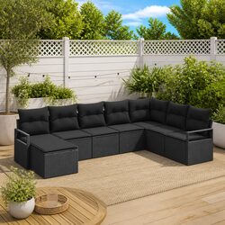 Outdoor Sofa Set 8 Pieces Black Poly Rattan Modular Garden Seating Storage