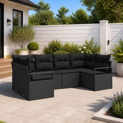 6-Piece Modular Garden Sofa Set with Black Poly Rattan