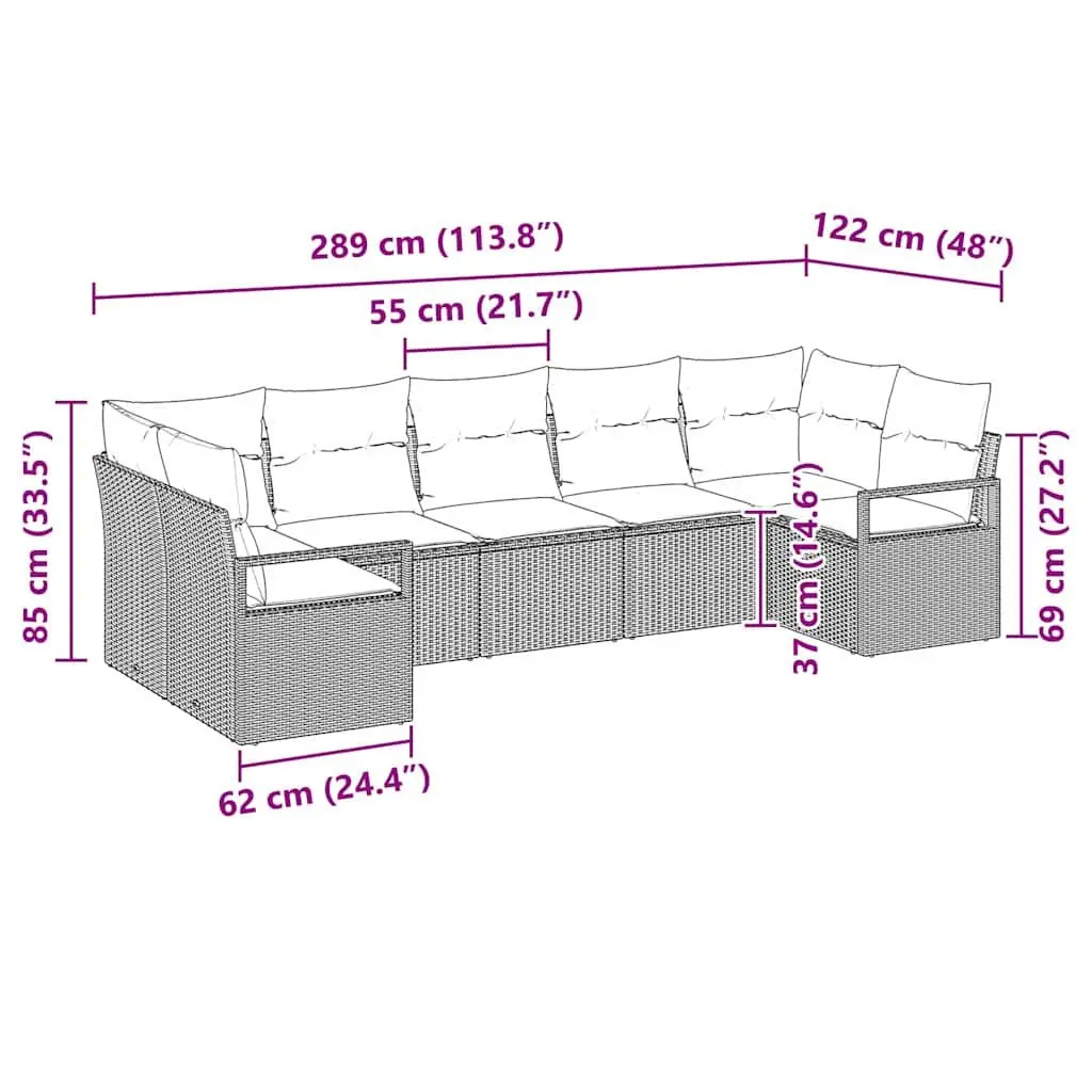 Outdoor Garden Sofa Set 7 Piece Modular Patio Furniture Black Poly Rattan