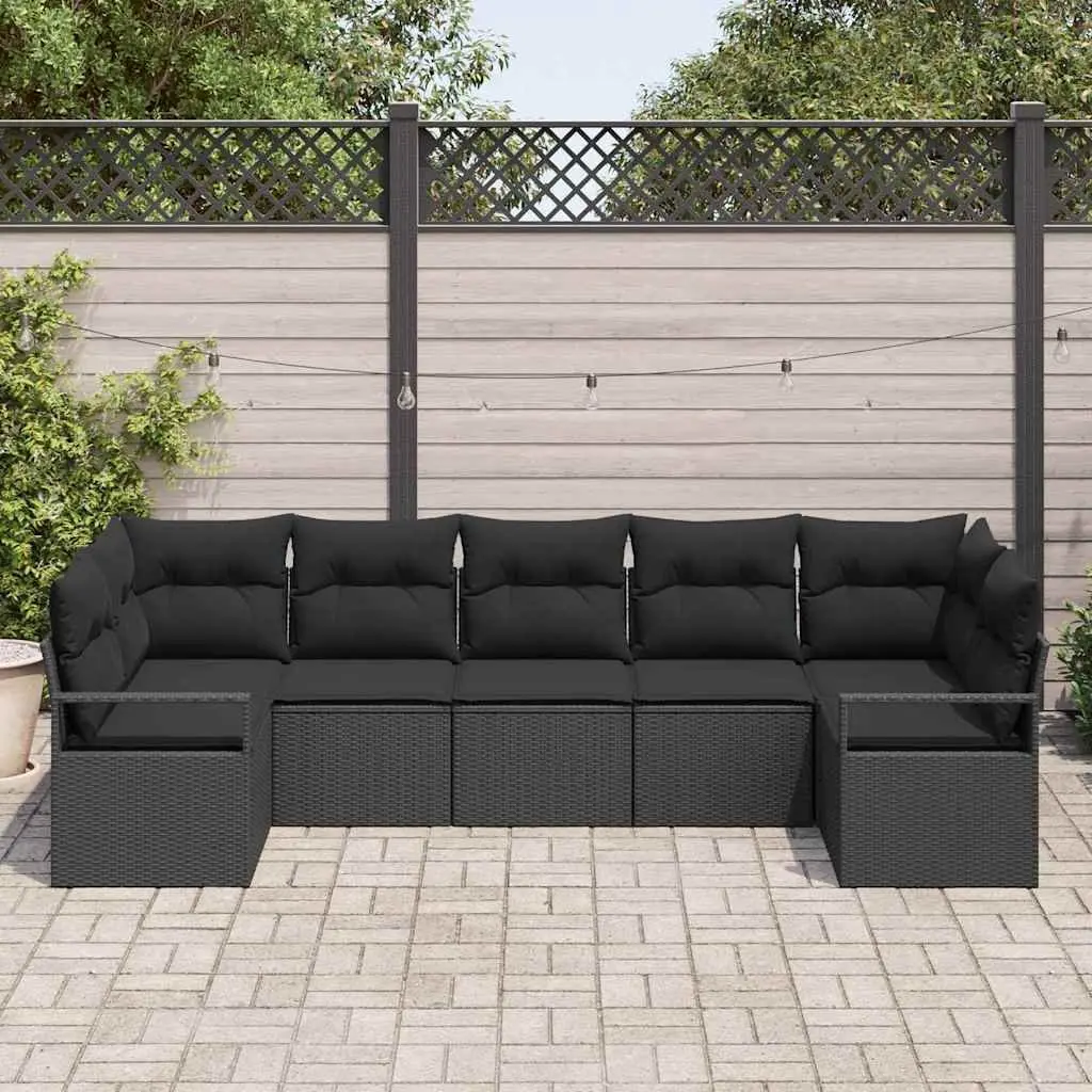 Outdoor Garden Sofa Set 7 Piece Modular Patio Furniture Black Poly Rattan
