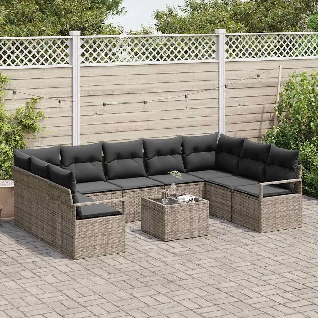 Garden Sofa Set 10 Piece Light Grey Rattan Outdoor Furniture for Patio and Terrace