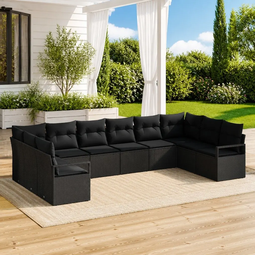 Outdoor Garden Sofa Set Modular Patio Seating Black 10 Piece