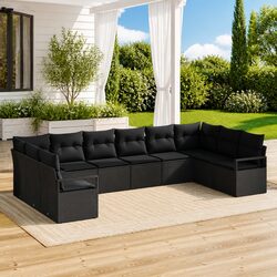 Black Poly Rattan Garden Sofa Set - 10 Pieces Included