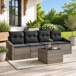 5-Piece Modular Sofa Set: Grey Poly Rattan Garden Furniture