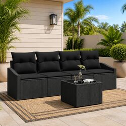 Specifications of the 5-Piece Black Poly Rattan Sofa Set