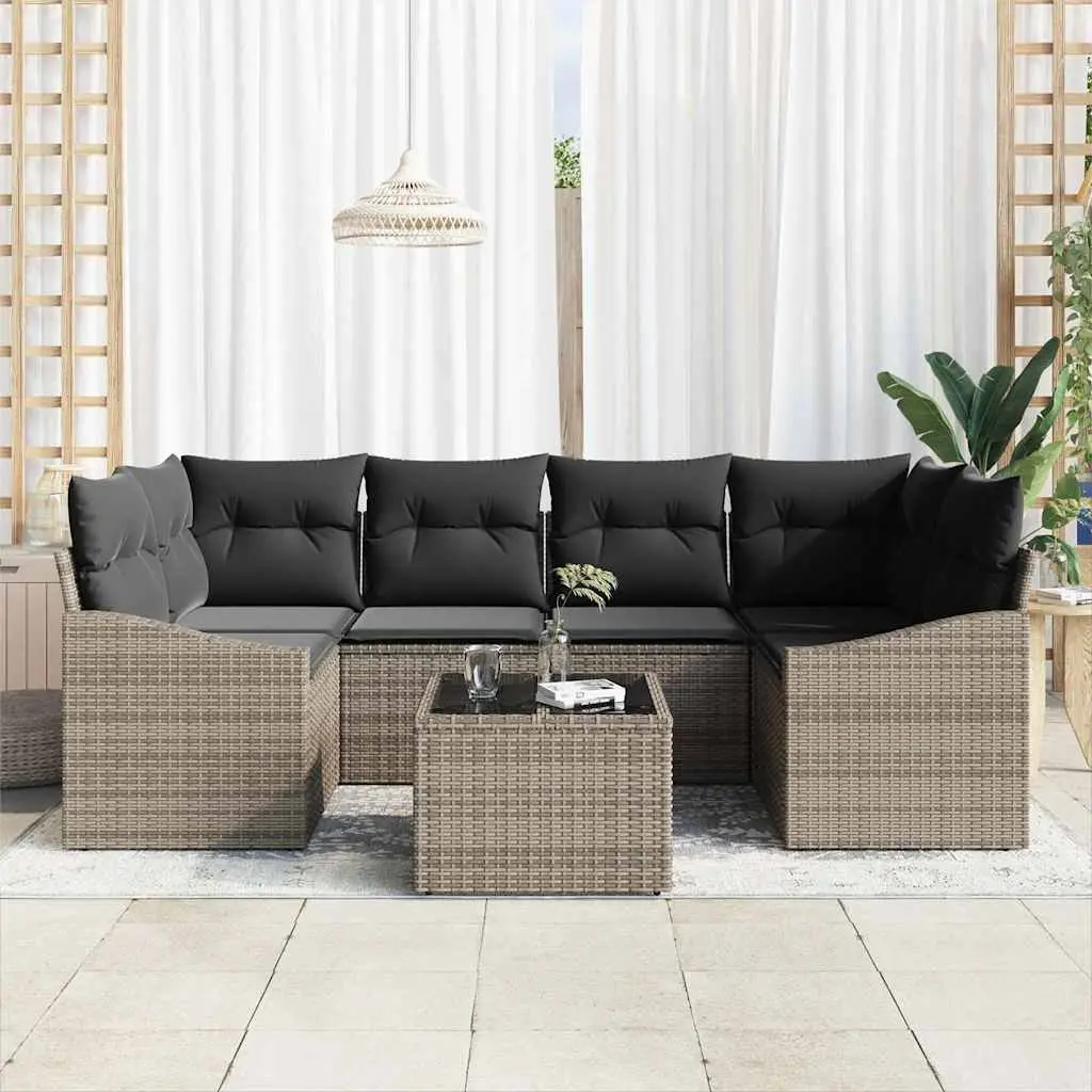 Outdoor Sofa Set Garden Furniture 7 Pieces Grey Poly Rattan with Storage