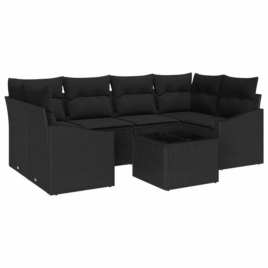 Outdoor Sofa Set 7 Piece Modular Garden Seating Black Poly Rattan with Storage