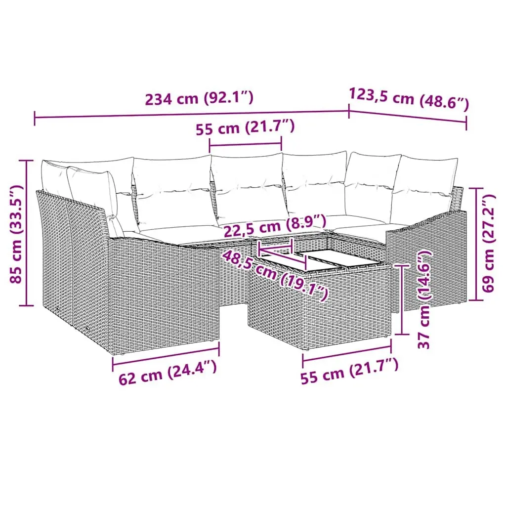 Outdoor Sofa Set 7 Piece Modular Garden Seating Black Poly Rattan with Storage