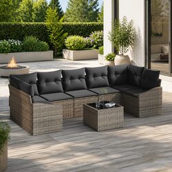 8-Piece Garden Sofa Set: Grey Poly Rattan Dimensions