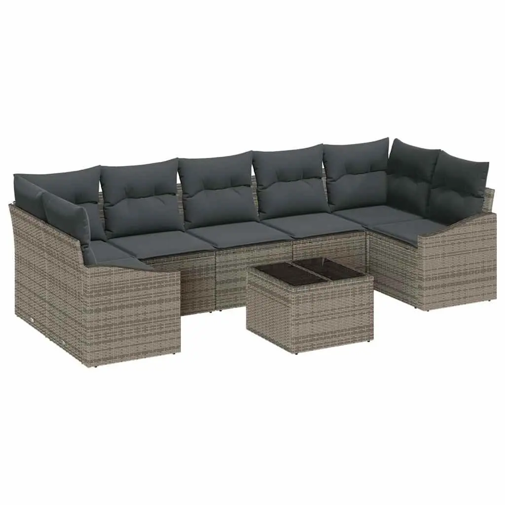 Outdoor Sofa Set for Garden 8 Pieces Grey Poly Rattan with Storage