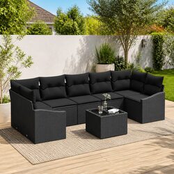Outdoor Sofa Set 8 Pieces: Black Poly Rattan with Cushions