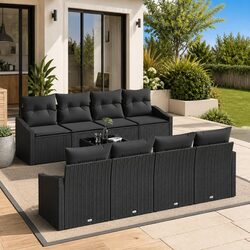 7-Piece Outdoor Sofa Set Specifications: Black Poly Rattan