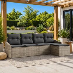 5-Piece Garden Sofa Set: Grey Poly Rattan Design