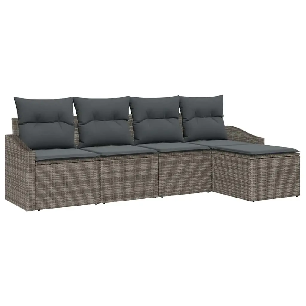 Outdoor Sofa Set 5 Pieces Grey Poly Rattan Modular Garden Furniture with Storage