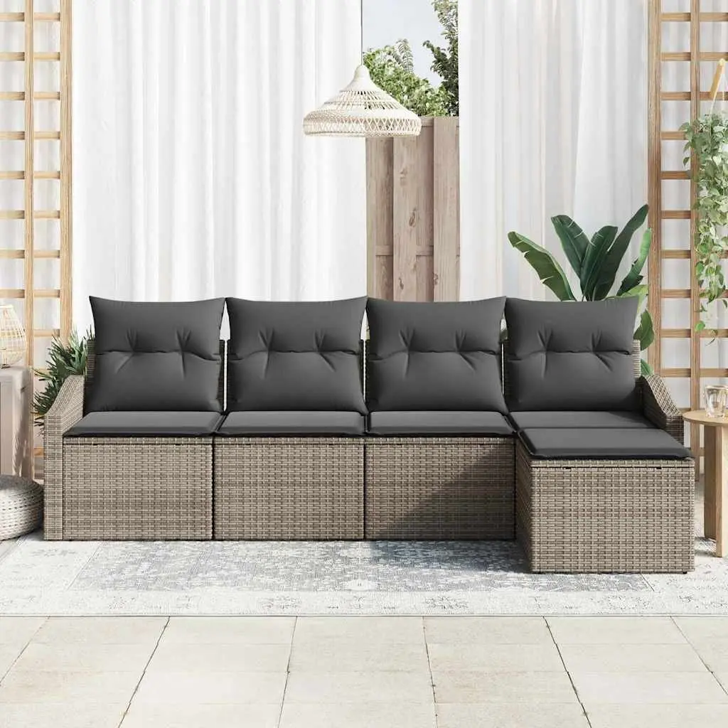 Outdoor Sofa Set 5 Pieces Grey Poly Rattan Modular Garden Furniture with Storage